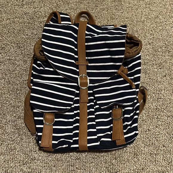 Blue striped backpack sales